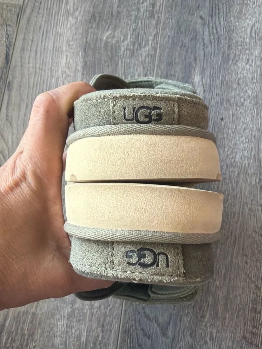 UGG Olive Green Suede Platform Slide Sandals